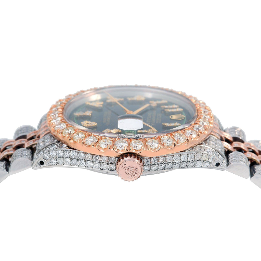 Pre-Owned Rolex Datejust 36MM 1601 Green Eastern Arabic Diamond Dial Diamond Bezel Two Tone Rose Gold Full Diamond Jubilee Bracelet