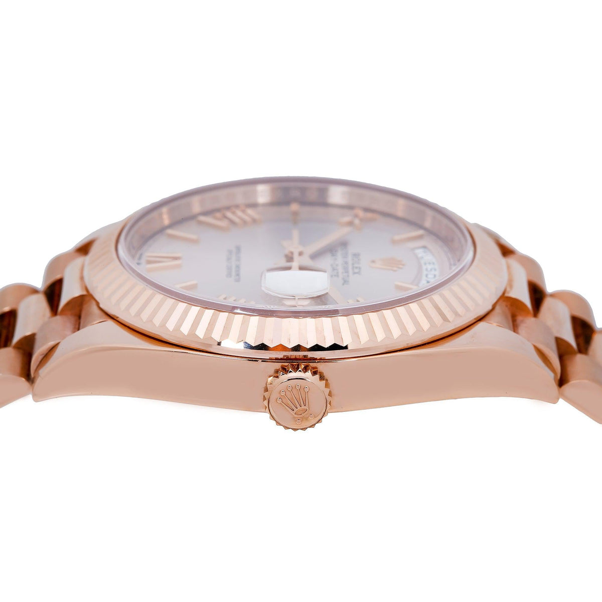 Pre-Owned Rolex Day-Date 40MM 228235 Sundust Roman Dial Fluted Bezel 18K Rose Gold President Bracelet