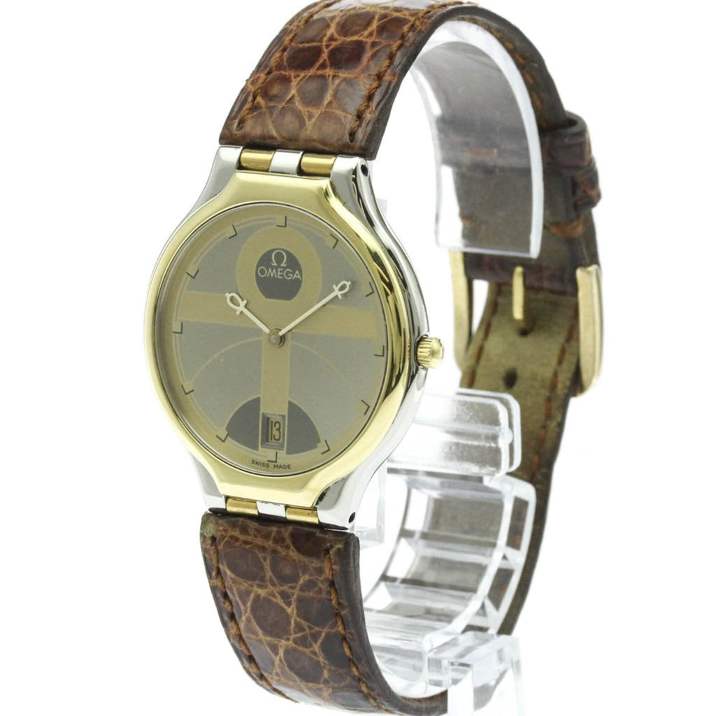 Pre-Owned OMEGA De Ville Symbol K18 Gold Steel Quartz Mens Watch 196.0316 Polished
