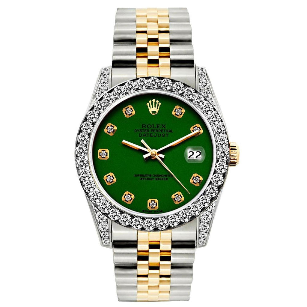 Pre-Owned Rolex Datejust 26MM 6917 Green Diamond Dial Diamond Bezel Two Tone Yellow Gold Jubilee Bracelet 1.2ct