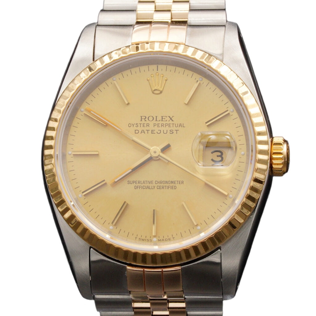 Pre-Owned Mens Rolex Two-Tone Datejust Watch Gold Champagne Dial 16233