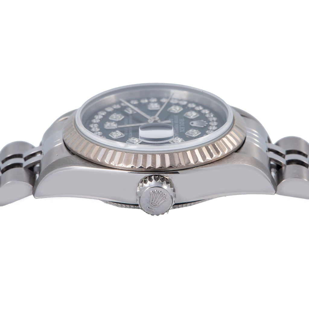 Pre-Owned Rolex Datejust 26MM 69174 Black Diamond Dial Fluted Bezel Stainless Steel Jubilee Bracelet
