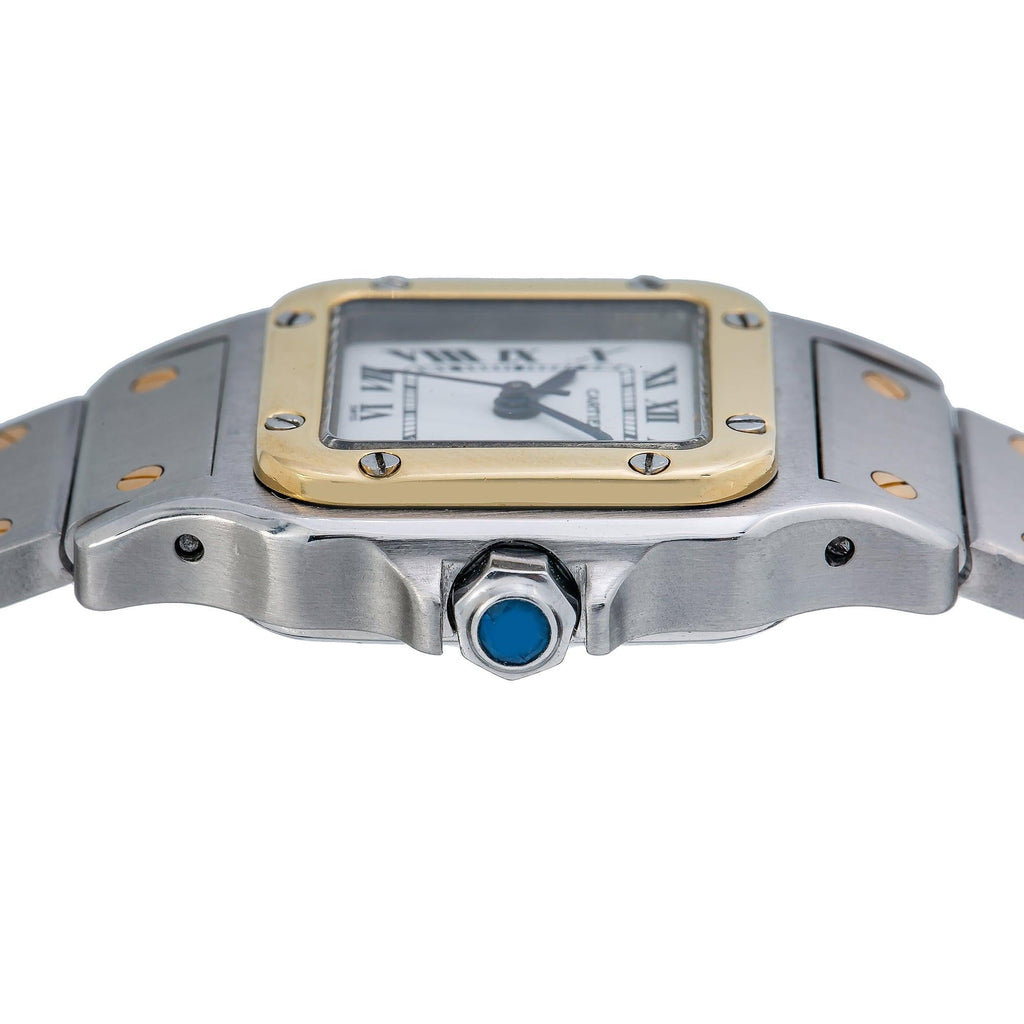 Pre-Owned Cartier Santos Galbée 24MM W20012C4 Silver Roman Dial Yellow Gold Bezel Two Tone Yellow Gold Bracelet