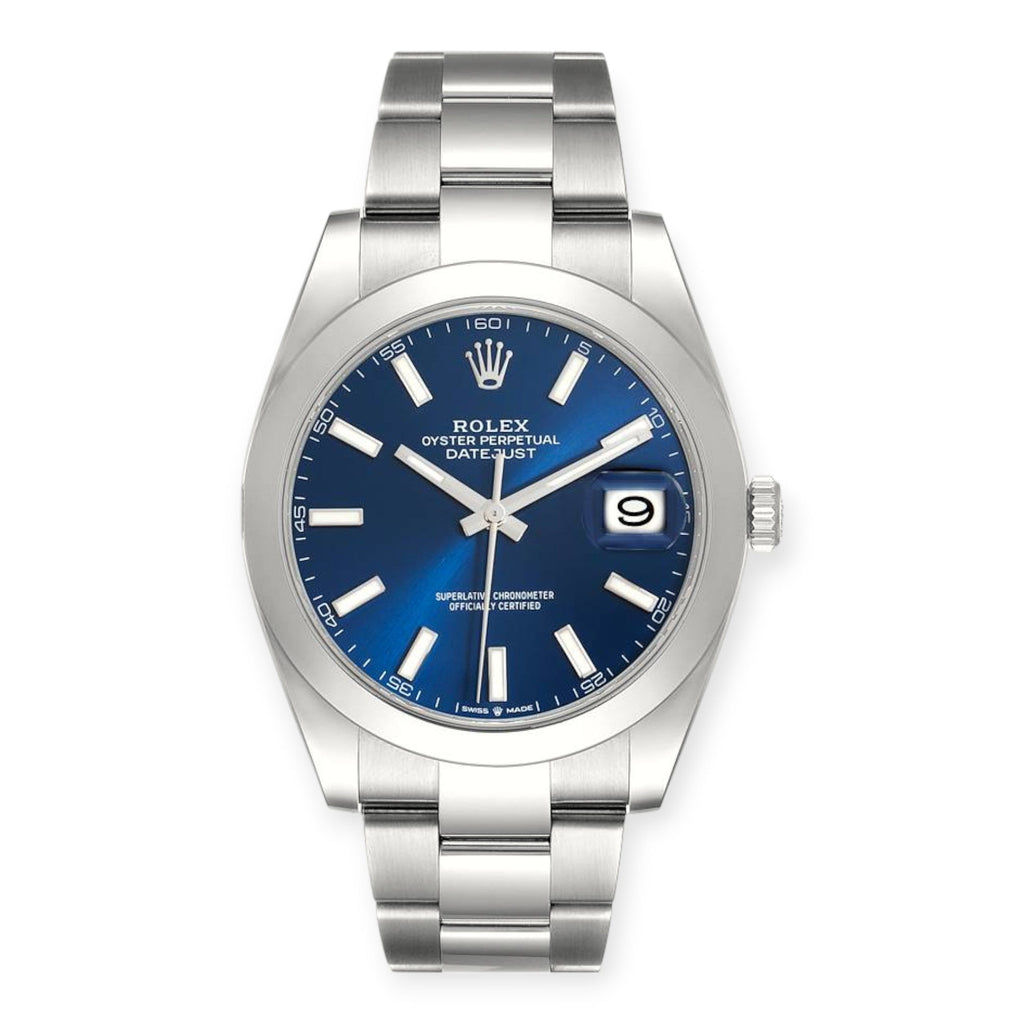 Pre-Owned Rolex Datejust 41 Blue Dial Ref 126300 Smooth Bezel Steel Mens Watch