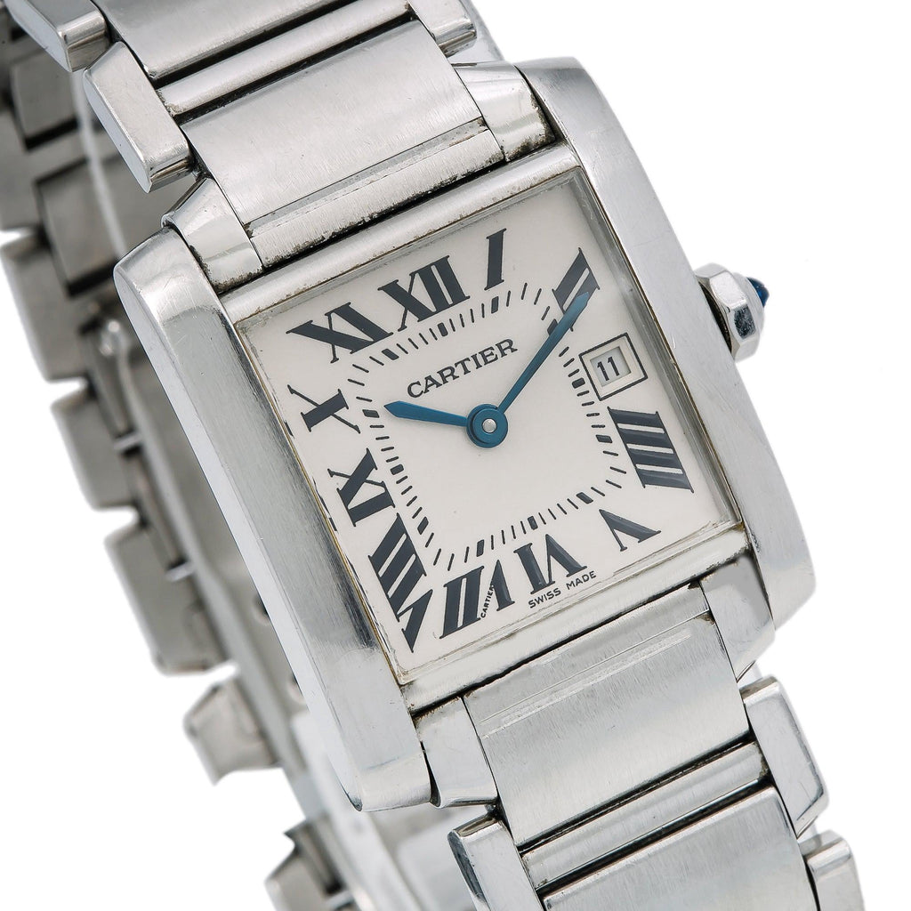 Pre-Owned Cartier Tank Française 25MM W51011Q3 / 2565 Silver Roman Dial Stainless Steel Bracelet