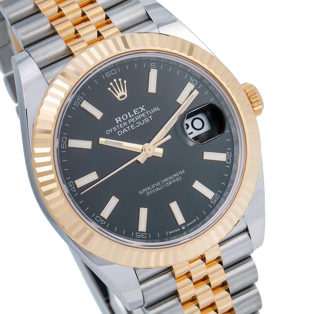 Pre-Owned Rolex Datejust 41MM 126333 Black Dial Fluted Bezel Two Tone Yellow Gold Jubilee Bracelet