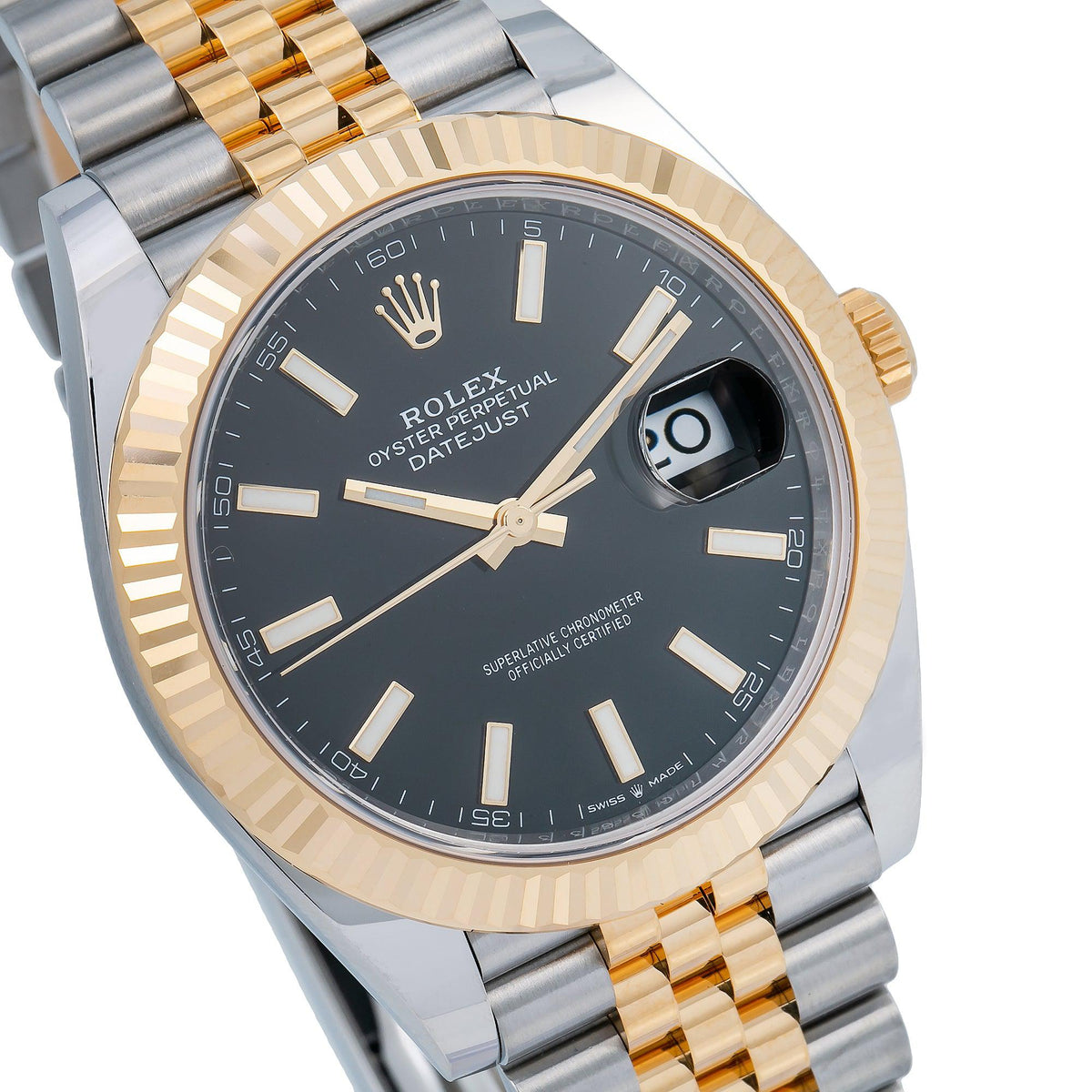 Pre-Owned Rolex Datejust 41MM 126333 Black Dial Fluted Bezel Two Tone Yellow Gold Jubilee Bracelet