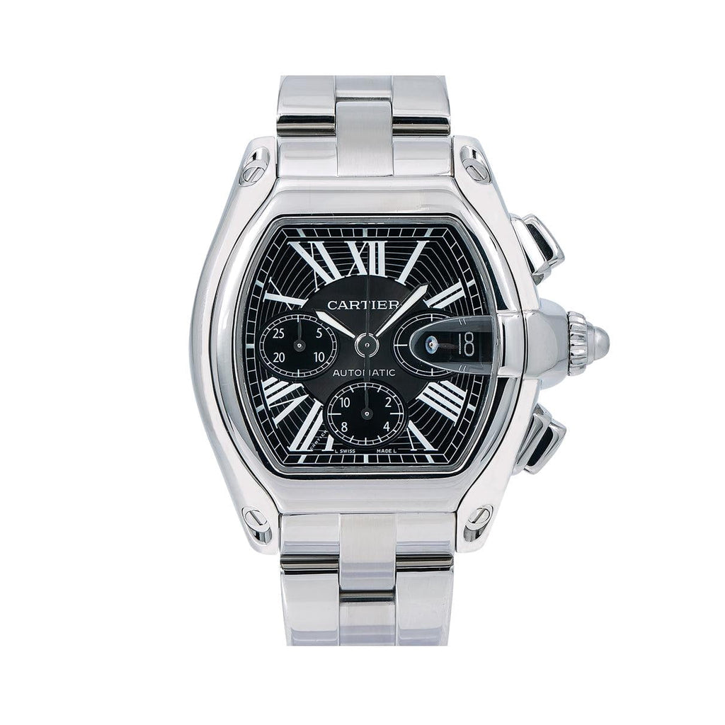 Pre-Owned Cartier Roadster 43MM W62020X6 / 2618 Black Roman Dial Stainless Steel Bracelet