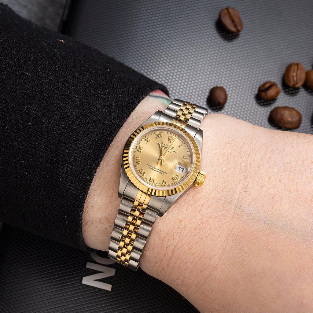 Pre-Owned Rolex Datejust 26MM 6917 Champagne Roman Dial Fluted Bezel Two Tone Yellow Gold Jubilee Bracelet