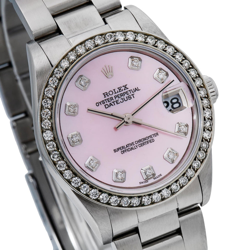 Pre-Owned Rolex Datejust 31MM 78240 Pink Mother of Pearl Diamond Dial Diamond Bezel Stainless Steel Oyster Bracelet 1.05ct