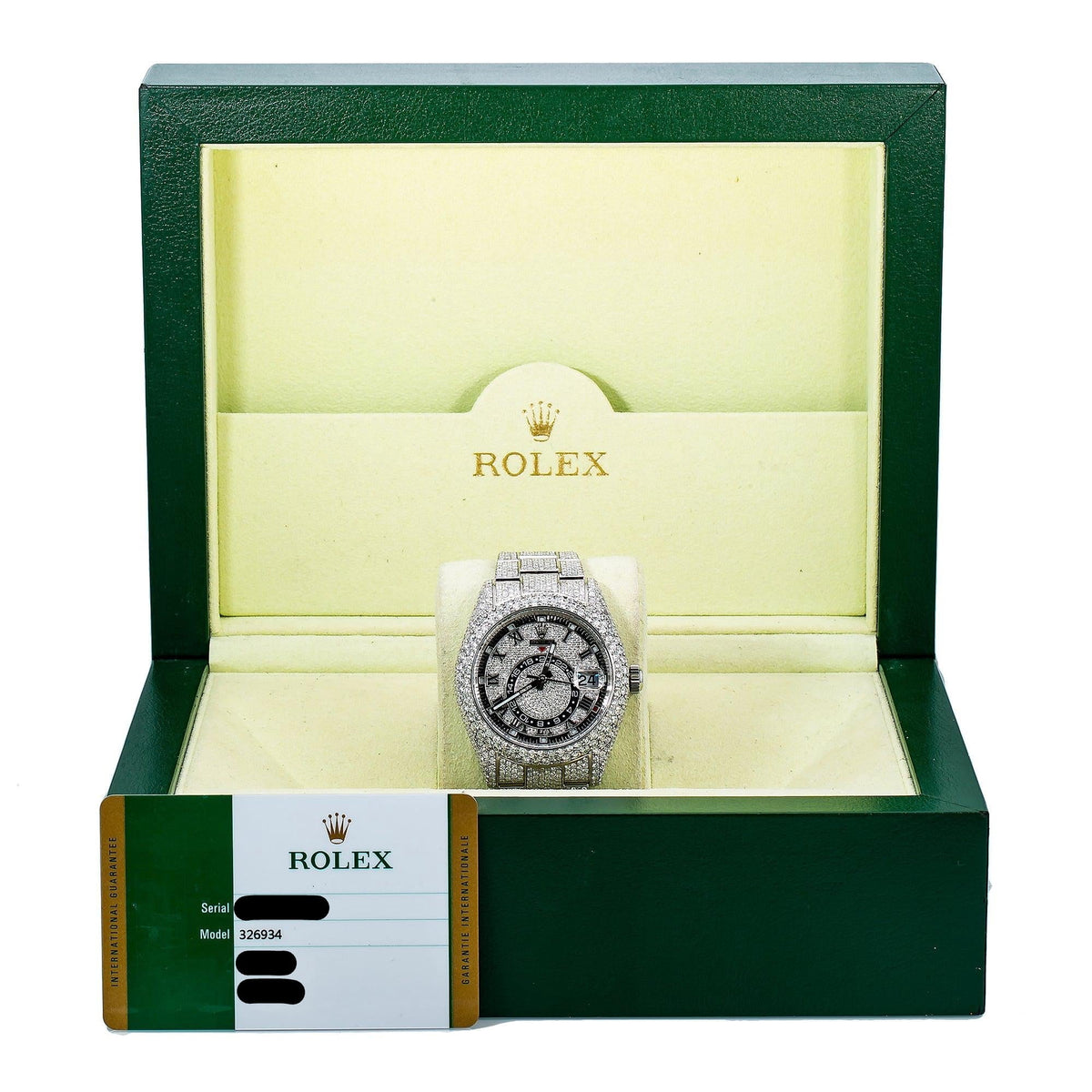 Pre-Owned Rolex Sky-Dweller 42MM 326934 Diamond Paved Roman Dial Diamond Bezel Stainless Steel Full Diamond Oyster Bracelet 16.75ct