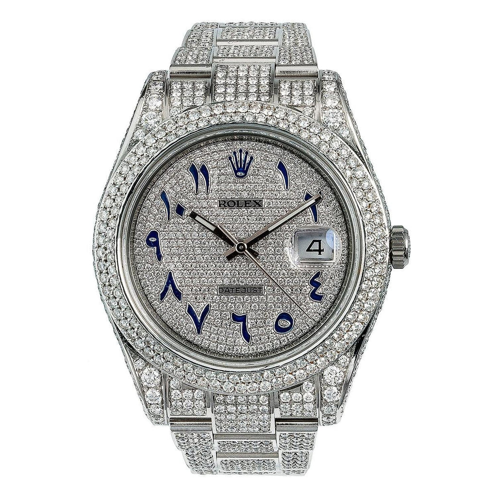 Pre-Owned Rolex Datejust 41MM 116300 Diamond Paved Eastern Arabic Dial Diamond Bezel Stainless Steel Full Diamond Oyster Bracelet 13ct