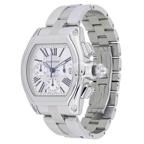 Pre-Owned Cartier Roadster 43MM W62019X6 Silver Roman Dial Stainless Steel Bracelet