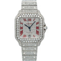Pre-Owned Cartier Santos 35.1MM WSSA0029 Diamond Paved Roman Dial Diamond Bezel Stainless Steel Full Diamond Bracelet