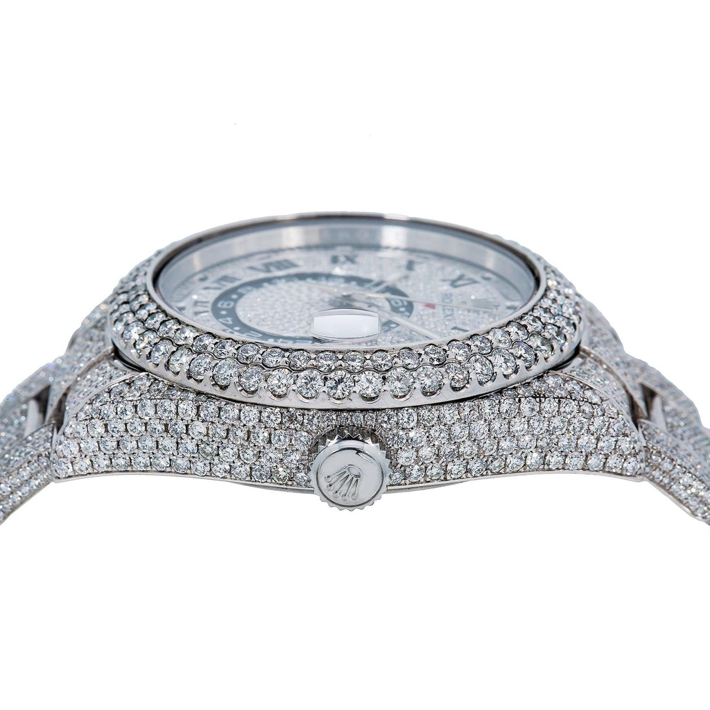 Pre-Owned Rolex Sky-Dweller 42MM 326934 Diamond Paved Roman Dial Diamond Bezel Stainless Steel Full Diamond Oyster Bracelet 16.75ct