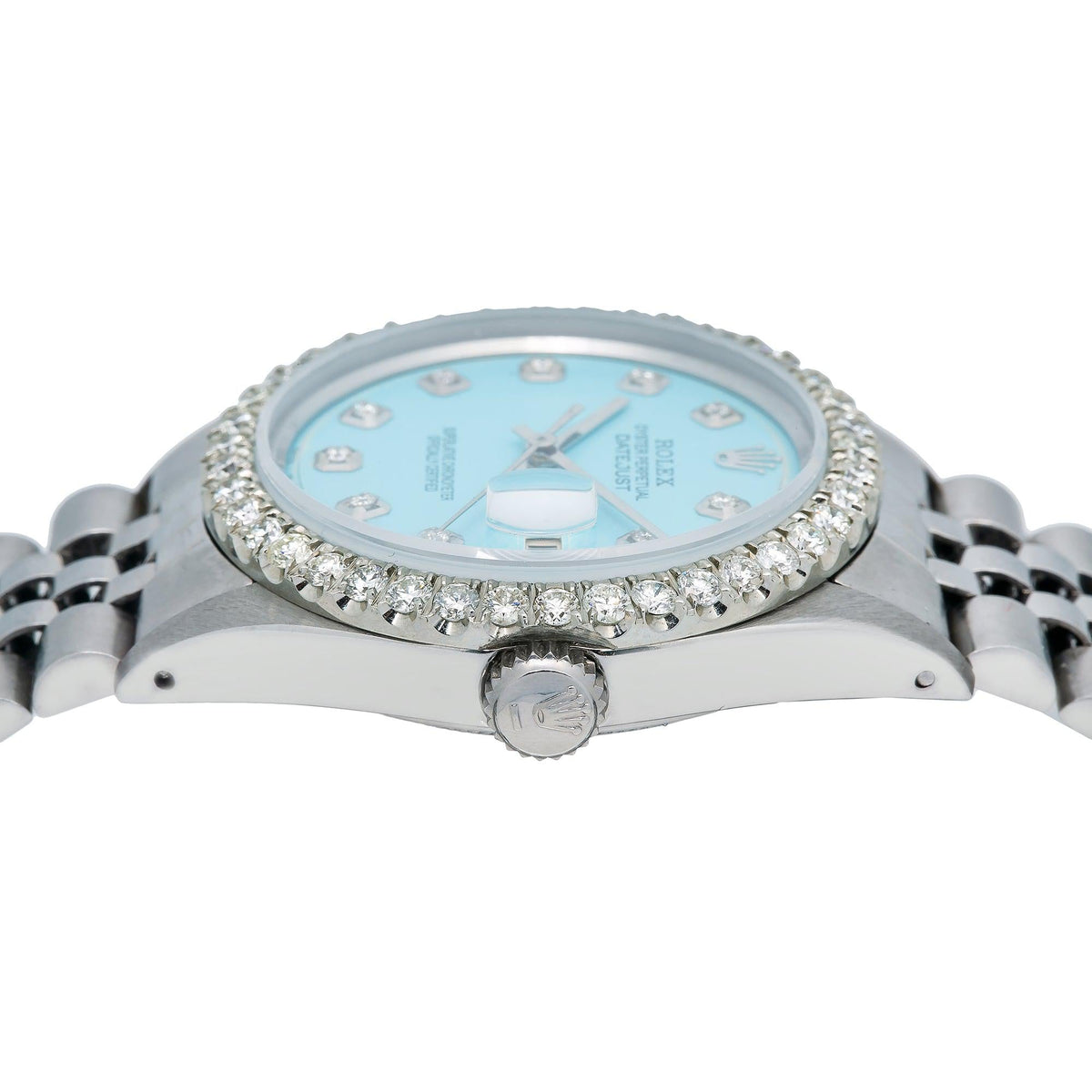Pre-Owned Rolex Datejust 36MM 1601 Ice Blue Diamond Dial Diamond Bezel Stainless Steel Jubilee Bracelet