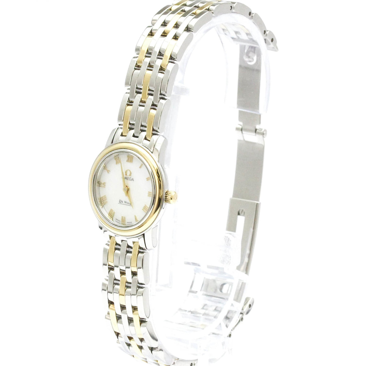 Pre-Owned OMEGA De Ville Prestige MOP 18K Gold Steel Quartz Ladies Watch 424.20.24.60.05.001...