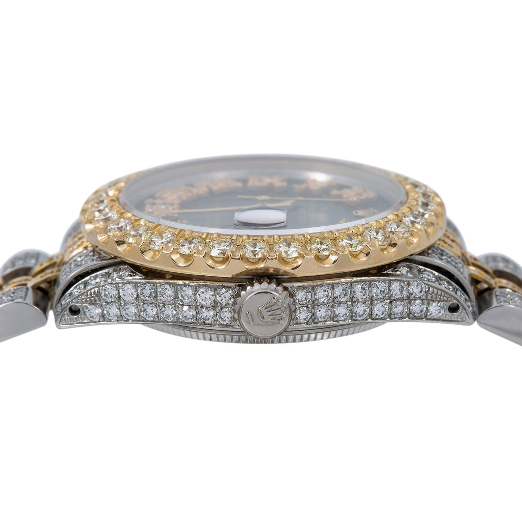 Pre-Owned Rolex Datejust 31MM 6824 Black Roman Diamond Dial Diamond Bezel Two Tone Yellow Gold Full Diamond Jubilee Bracelet