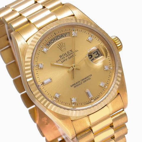 Pre-Owned Rolex Day-Date 18038 Champagne Dial With Yellow Gold President Bracelet 36mm
