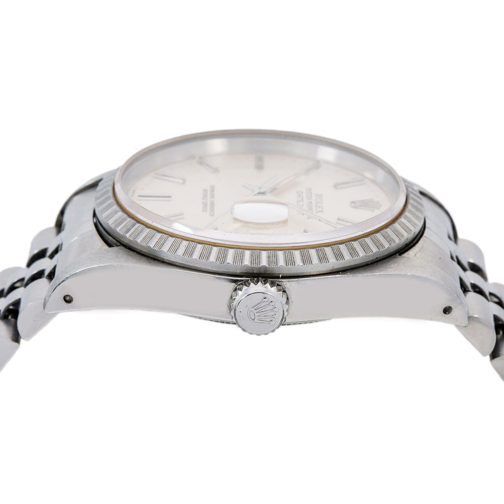 Pre-Owned Rolex Datejust 36MM 1603 Silver Dial Engine Turned Bezel Stainless Steel Jubilee Bracelet