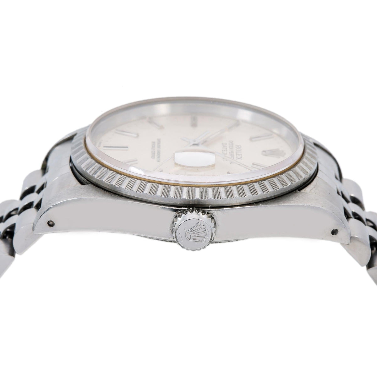 Pre-Owned Rolex Datejust 36MM 1603 Silver Dial Engine Turned Bezel Stainless Steel Jubilee Bracelet
