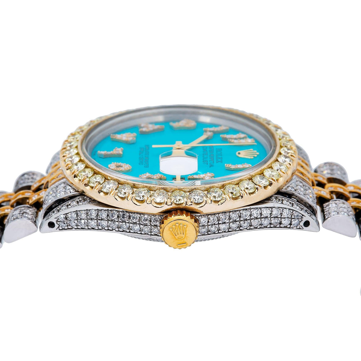 Pre-Owned Rolex Datejust 36MM 1601 Blue Eastern Arabic Diamond Dial Diamond Bezel Two Tone Yellow Gold Full Diamond Jubilee Bracelet 8.75ct