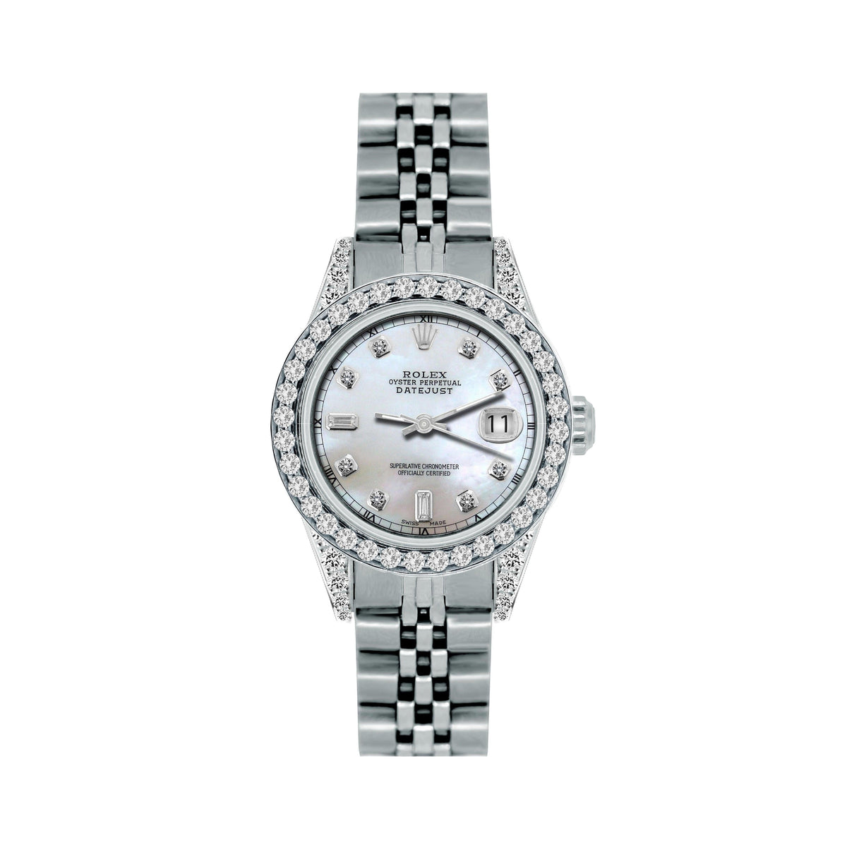 Pre-Owned Rolex Datejust 26MM 6916 White Mother of Pearl Diamond Dial Diamond Bezel Stainless Steel Jubilee Bracelet 1.2ct