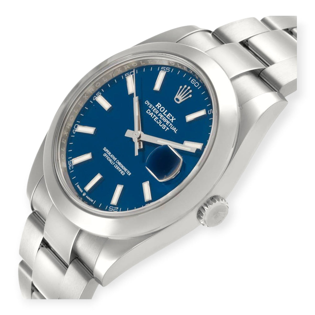 Pre-Owned Rolex Datejust 41 Blue Dial Ref 126300 Smooth Bezel Steel Mens Watch