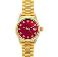 Pre-Owned Rolex Datejust 26MM 69178 Red Diamond Dial Fluted Bezel 18K Yellow Gold President Bracelet