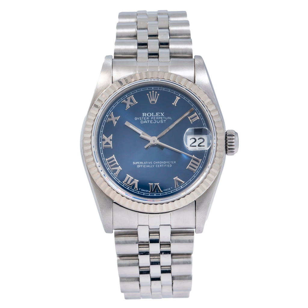 Pre-Owned Rolex Datejust 31MM 68274 Blue Roman Dial Fluted Bezel Stainless Steel Jubilee Bracelet