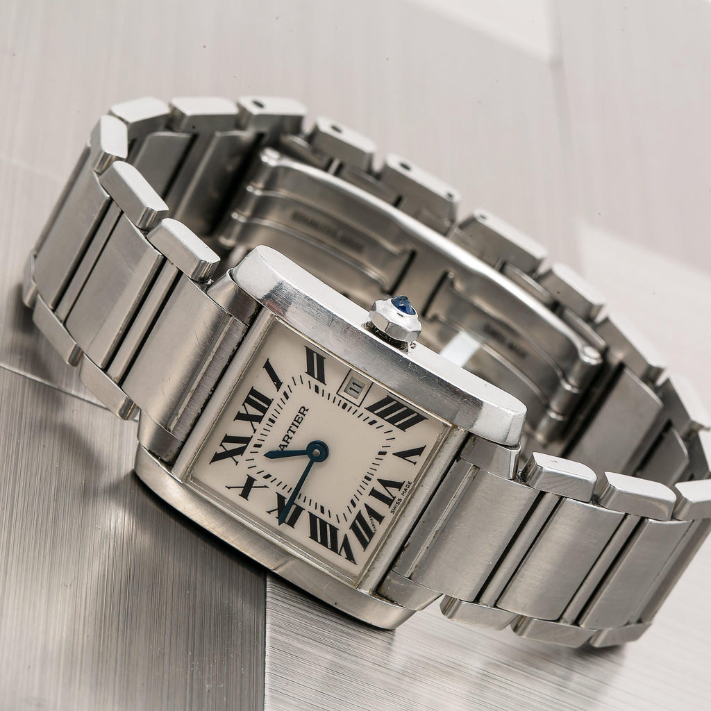 Pre-Owned Cartier Tank Française 25MM W51011Q3 / 2565 Silver Roman Dial Stainless Steel Bracelet