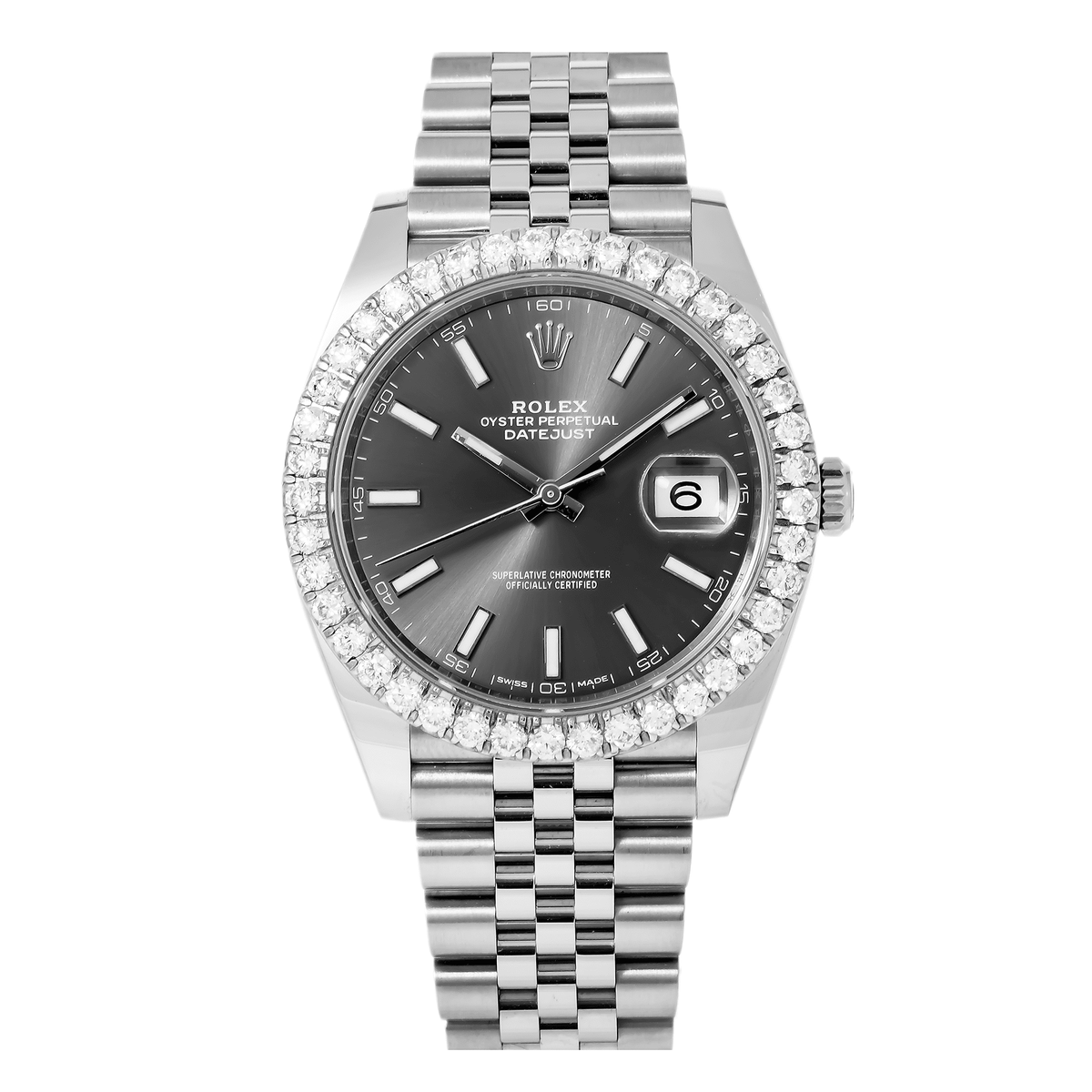 Pre-Owned Rolex Datejust 41MM 126300 Black Dial Diamond Bezel Stainless Steel Jubilee Bracelet