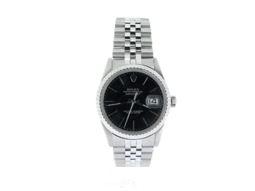 Pre-Owned Mens Rolex Stainless Steel Datejust Watch 16030 with Black Dial