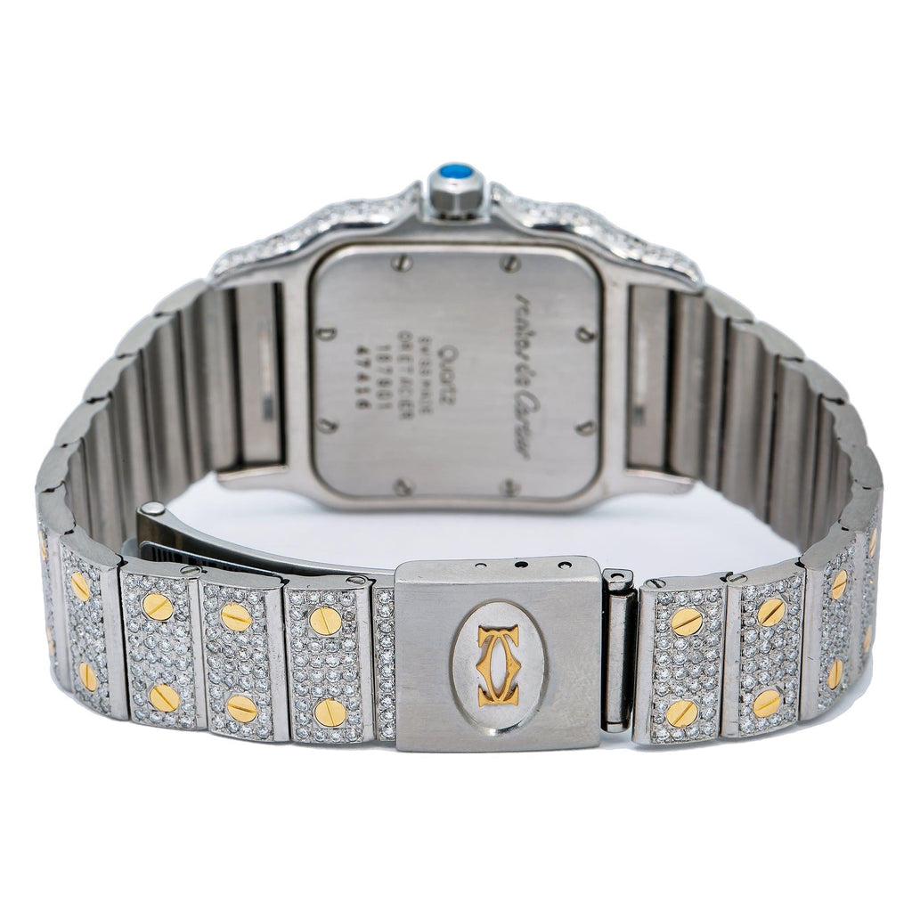 Pre-Owned Cartier Santos Galbée 29MM 1566 Champagne Roman Dial Yellow Gold Diamond Bezel Two Tone Yellow Gold Full Diamond Bracelet