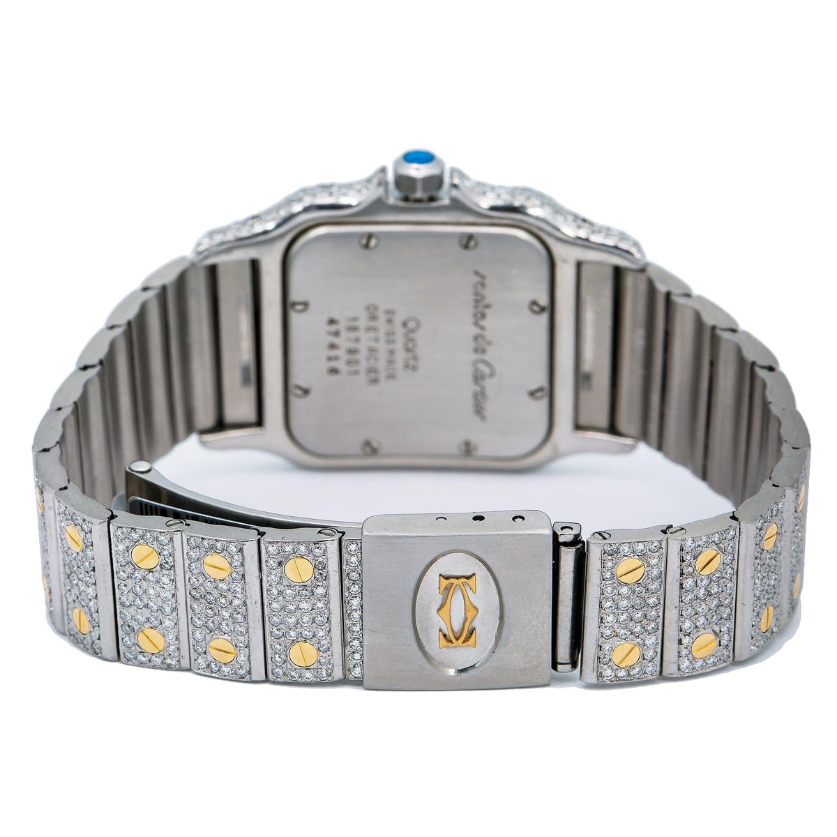 Pre-Owned Cartier Santos Galbée 29MM 1566 Champagne Roman Dial Yellow Gold Diamond Bezel Two Tone Yellow Gold Full Diamond Bracelet