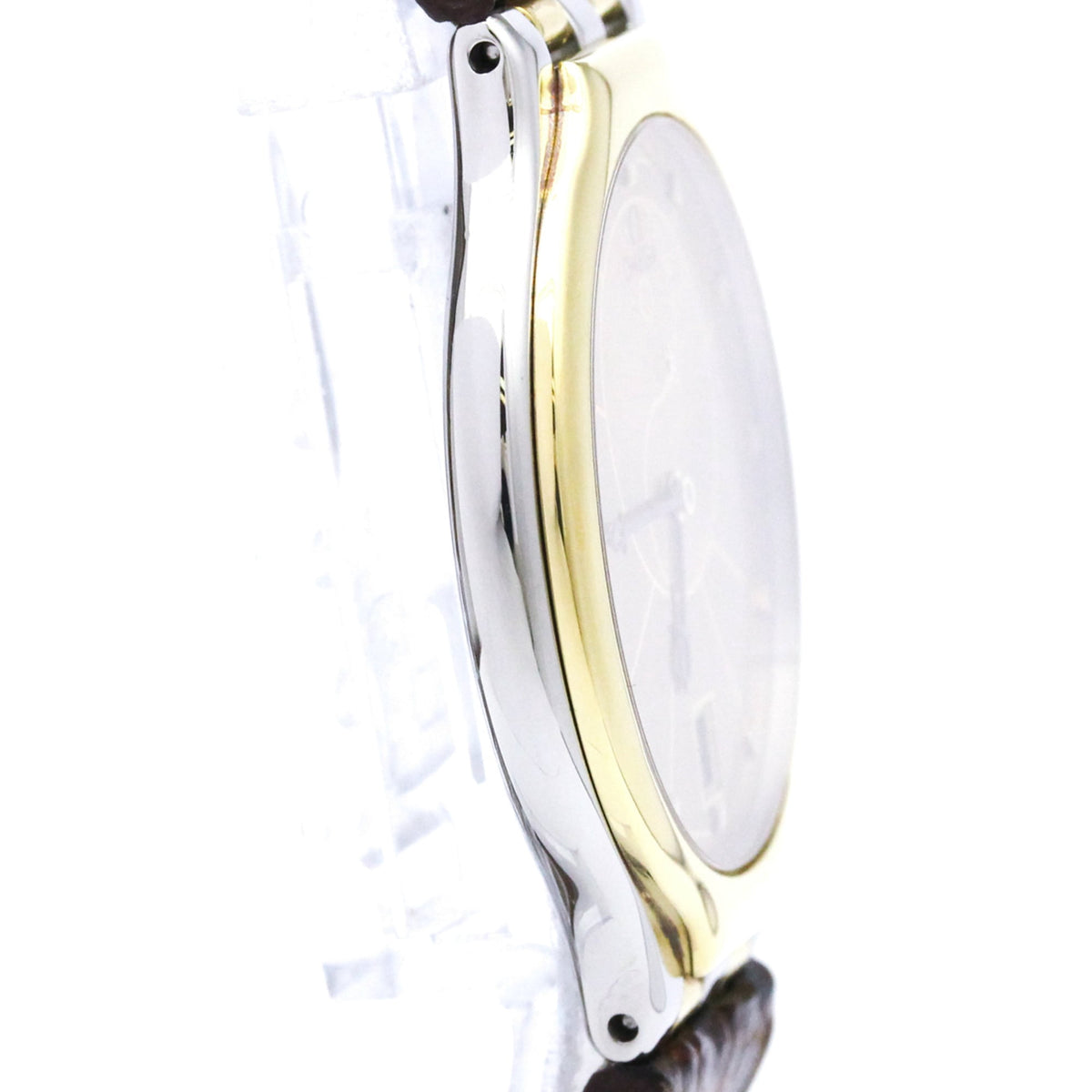 Pre-Owned OMEGA De Ville Symbol K18 Gold Steel Leather Quartz Watch 396.1016