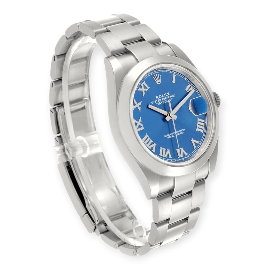 Pre-Owned Rolex Datejust 41 Blue Roman Dial Ref 126300 Smooth Bezel Steel Mens Watch