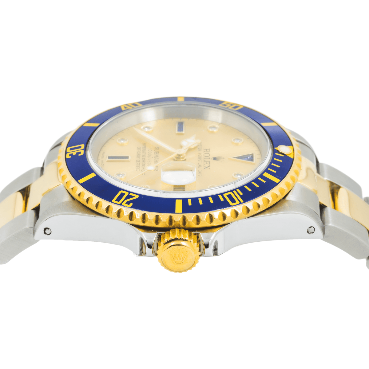Pre-Owned Rolex Stainless Steel and Yellow Gold Submariner 16613 with Champagne Diamond Dial and Oyster Bracelet