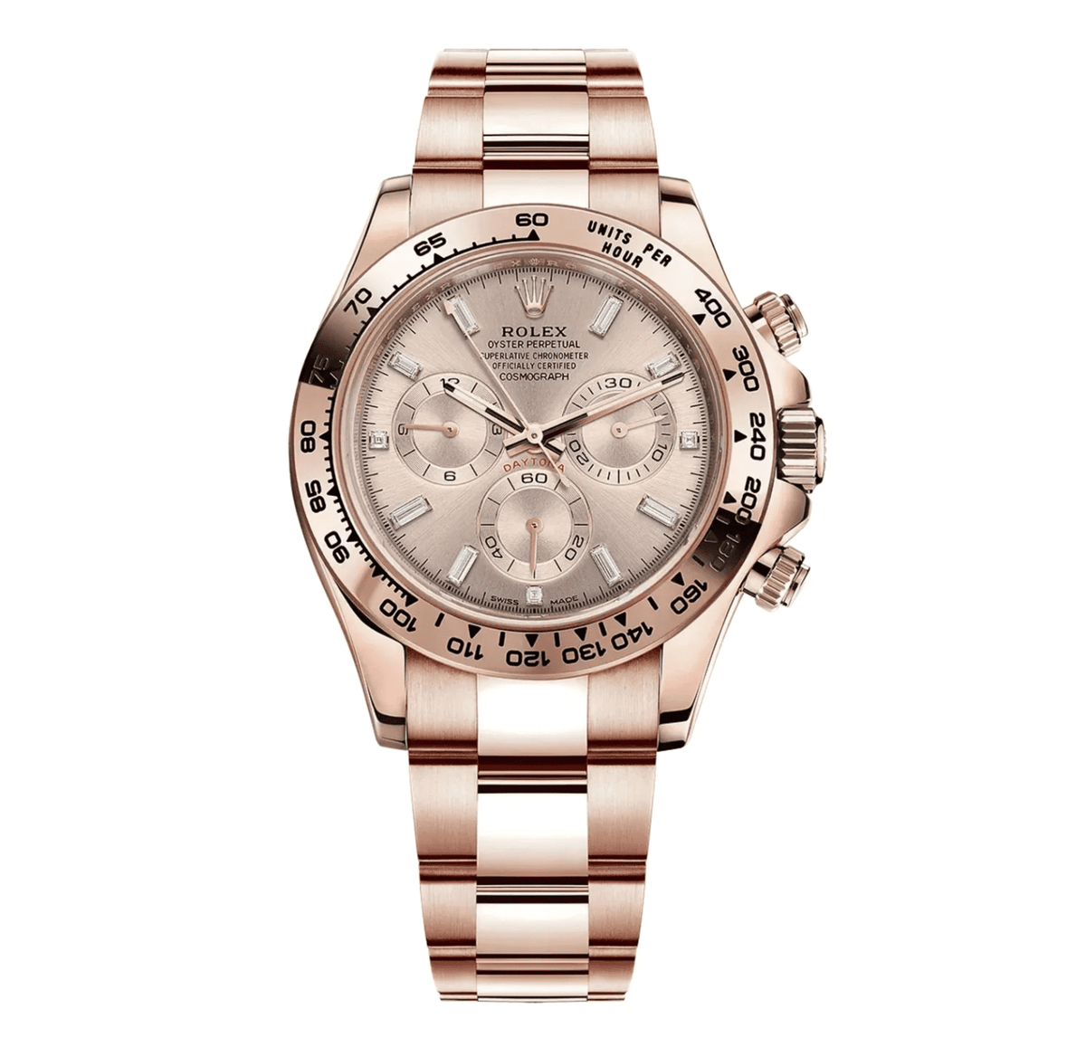 Pre-Owned Rolex Daytona Rose Gold with Pink Champagne Dial with Diamond Baguette Hour Markers 116505