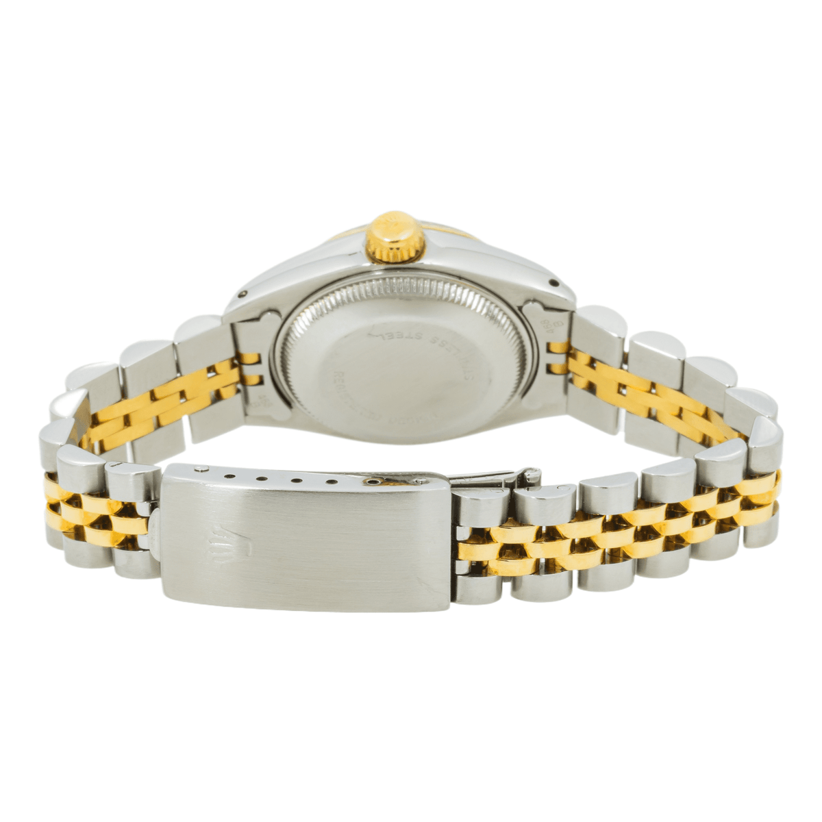 Pre-Owned Rolex Datejust 26MM 69173 Champagne Baguette Diamond Dial Fluted Bezel Two Tone Yellow Gold Jubilee Bracelet 0.5ct