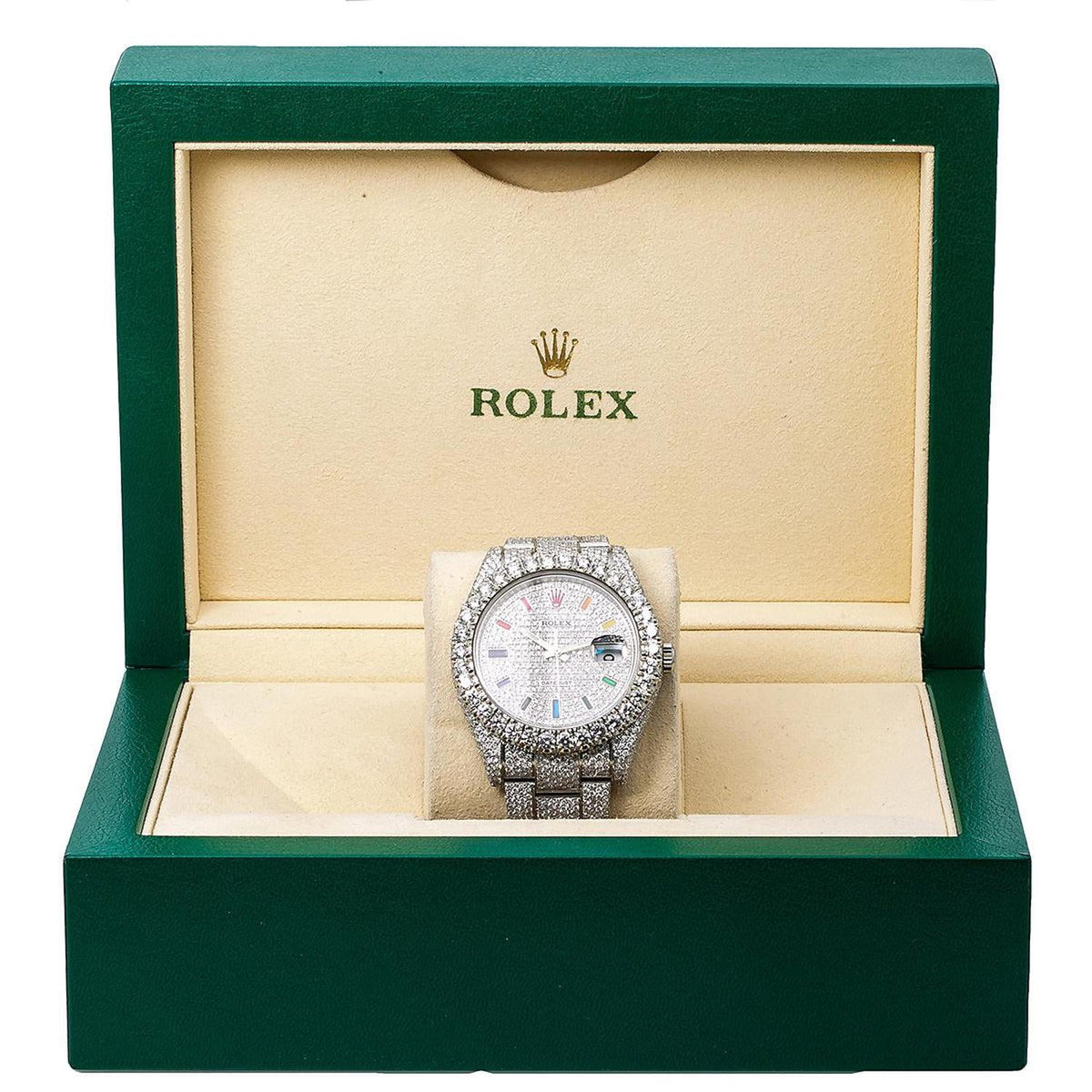 Pre-Owned Rolex Datejust 41MM 116300 Diamond Paved Rainbow Hour Dial Diamond Bezel Stainless Steel Full Diamond Oyster Bracelet 22.75ct