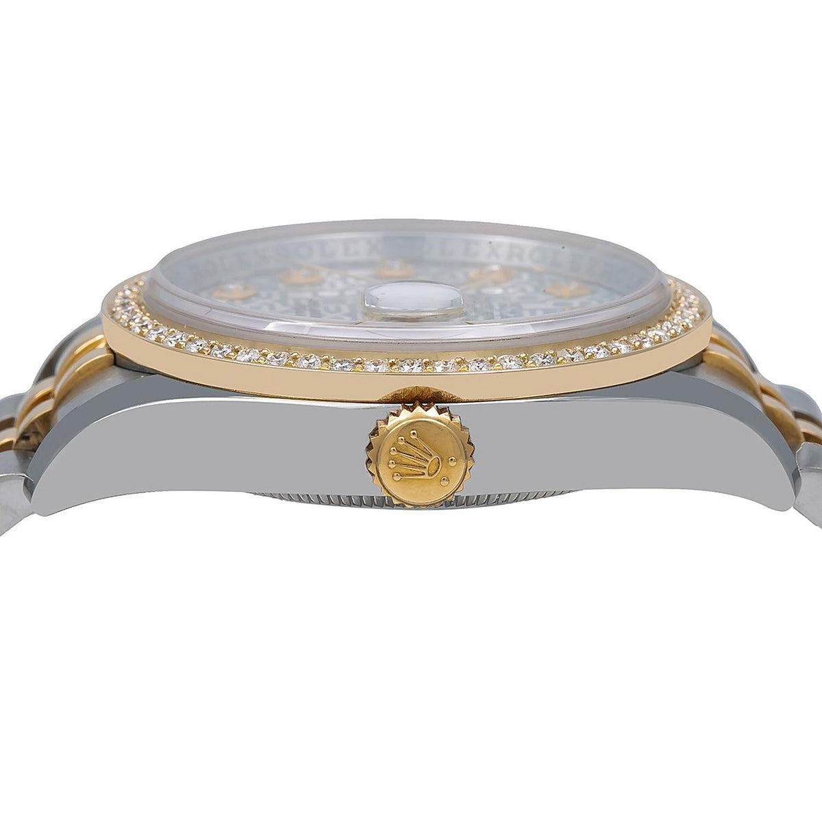 Pre-Owned Rolex Datejust 36MM 116233 Silver Pattern Diamond Dial Diamond Bezel Two Tone Yellow Gold Jubilee Bracelet 1.2ct