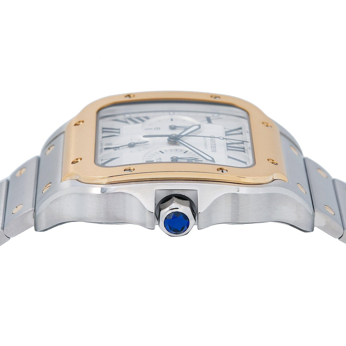 Pre-Owned Cartier Santos 43MM W2SA0008 Silver Roman Dial Yellow Gold Bezel Two Tone Yellow Gold Bracelet