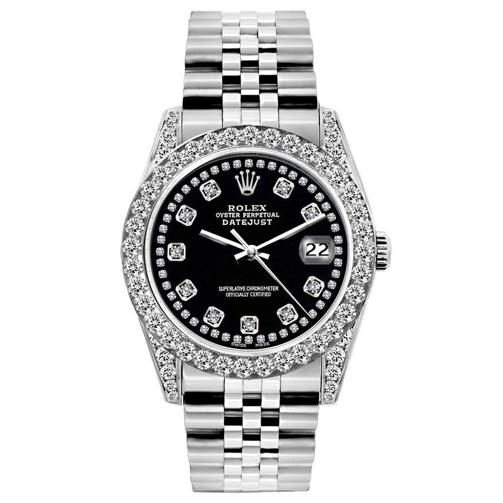 Pre-Owned Rolex Datejust 26MM 6916 Black Diamond Dial Diamond Bezel Stainless Steel Jubilee Bracelet 1.2ct