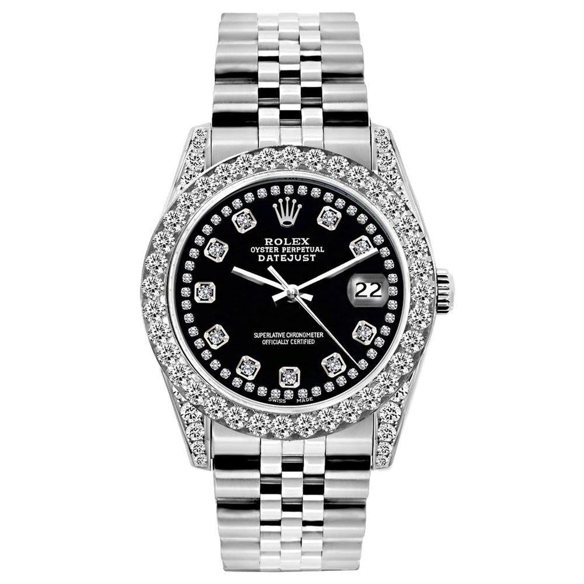 Pre-Owned Rolex Datejust 26MM 6916 Black Diamond Dial Diamond Bezel Stainless Steel Jubilee Bracelet 1.2ct