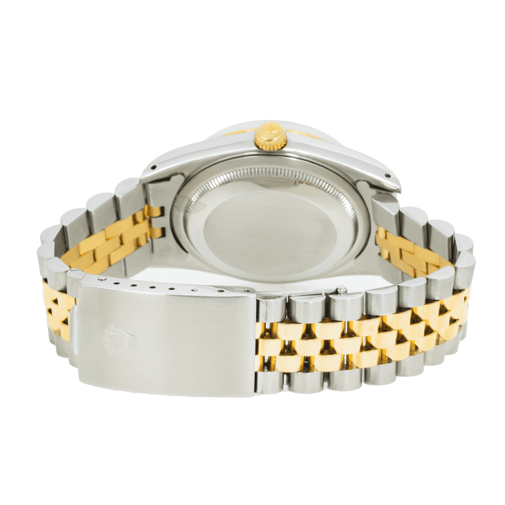 Pre-Owned Rolex Datejust 36MM 16233 Red Roman Dial Fluted Bezel Two Tone Yellow Gold Jubilee Bracelet