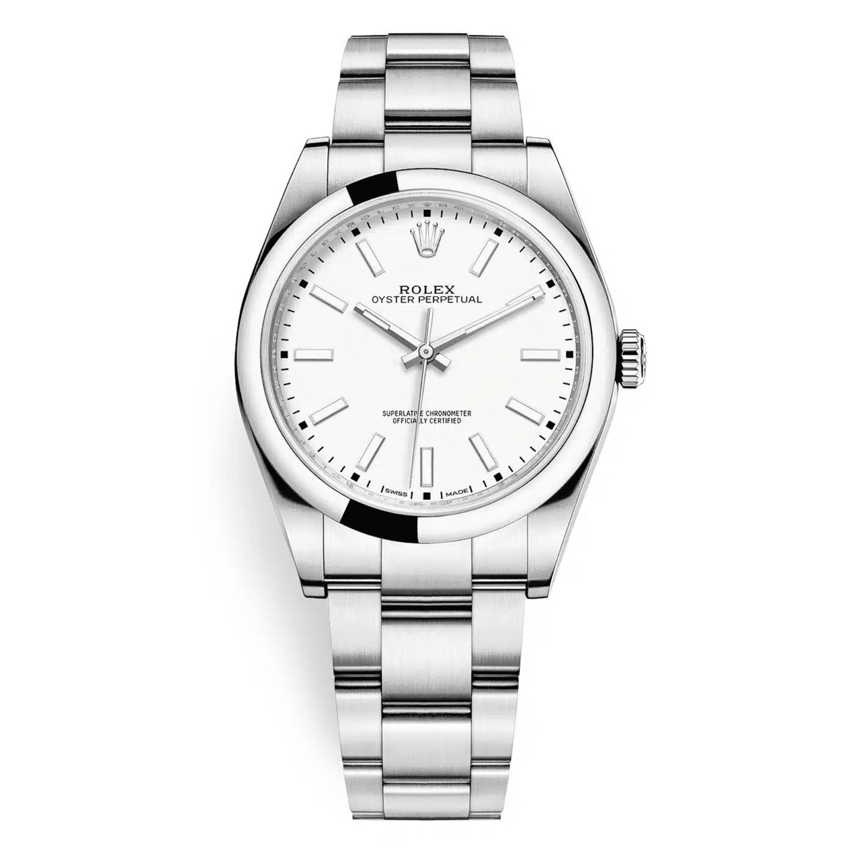 Pre-Owned Rolex 39mm Oyster Perpetual White Rhodium Dial with Stainless Steel Oyster Bracelet 114300
