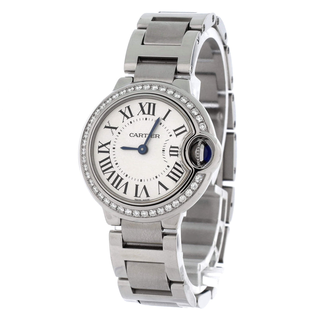 Pre-Owned Ballon Bleu de Cartier Quartz Watch Stainless Steel with Diamond Bezel 28 By Rebag