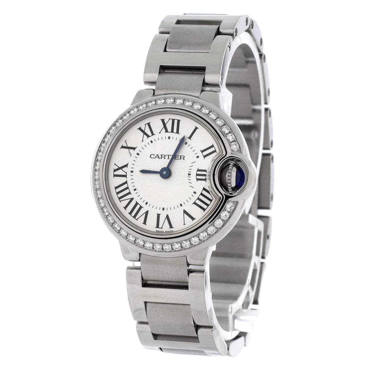 Pre-Owned Ballon Bleu de Cartier Quartz Watch Stainless Steel with Diamond Bezel 28 By Rebag