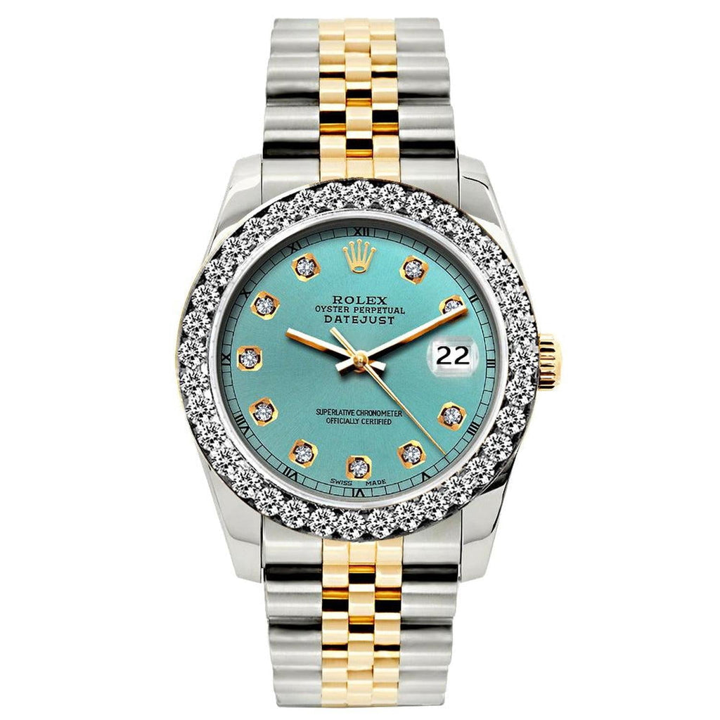 Pre-Owned Rolex Datejust 26MM 69173 Blue Diamond Dial Diamond Bezel Two Tone Yellow Gold Jubilee Bracelet 1.2ct